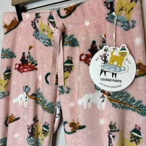 NWT Doggie Drawings Lounge Pants by Berkshire Medium Pink Cozy Soft Fuzzy Plush